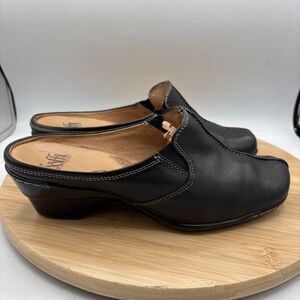 Sofft Black Leather Open Back Slide Mule Clog Heels Women’s 7.5 Comfort Shoes